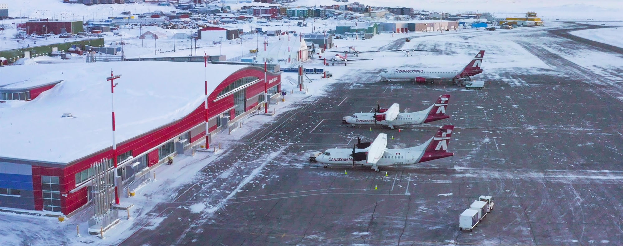 Aerial view of Iqaluit Airport apron in the winter
